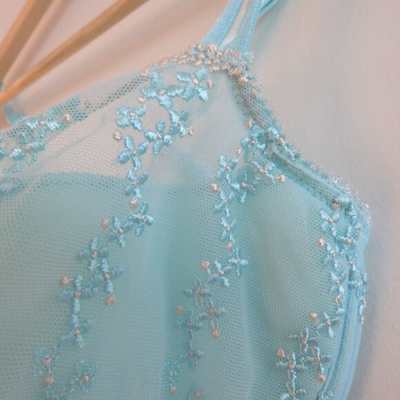 MARIE JO L'AVENTURE Eloise Plunge Floral Lace Bra in Sea Clearwater Green 32E - Picture 8 of 14